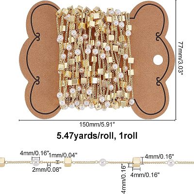 5M Brass & CCB Plastic Imitation Pearl Curb Chains DIY-CA0002-07-1