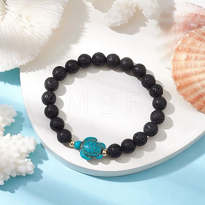 Round Natural Lava Rock Beaded Stretch Bracelets BJEW-JB10269-01-1