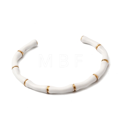 304 Stainless Steel Enamel Cuff Bangles for Women BJEW-Z166-03G-1