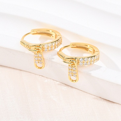 Zipper 925 Sterling Silver Micro Pave Clear Cubic Zirconia Hoop Earrings EJEW-K317-01G-1