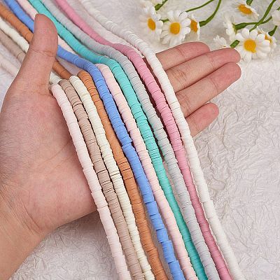 10 Strands 10 Colors Flat Round Eco-Friendly Handmade Polymer Clay Beads CLAY-SZ0002-04A-1