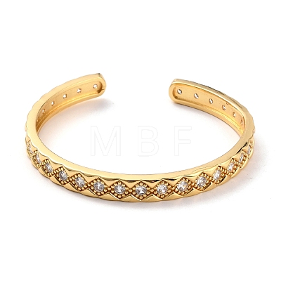 Real 18K Gold Plated Rhombus Pattern Grooved Brass Cufff Bangle BJEW-D448-07G-RS-1