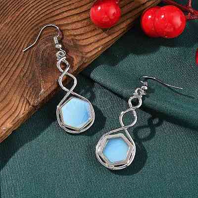 Hexagon Opalite Dangle Earrings EJEW-K298-01P-06-1