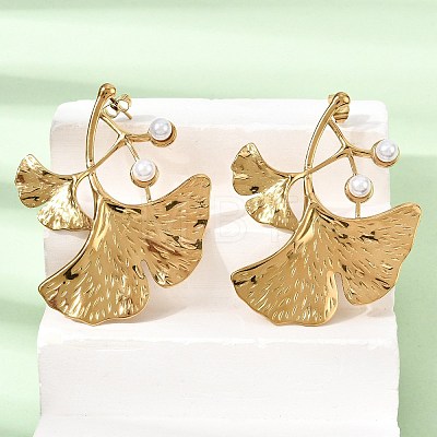 304 Stainless Steel & Plastic Pearl Stud Earrings EJEW-G462-02G-1