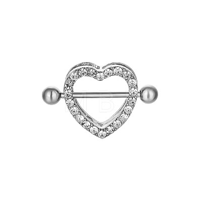 316 Surgical Stainless Steel Rhinestone Heart Nipple Rings WGA1CA9-01-1