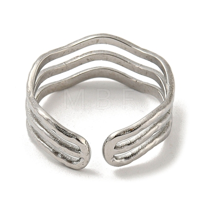 Non-Tarnish 304 Stainless Steel Triple Lines Open Cuff Ring RJEW-C067-07P-1