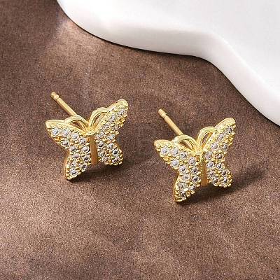 Brass Micro Pave Clear Cubic Zirconia Stud Earrings EJEW-F400-02D-G-1