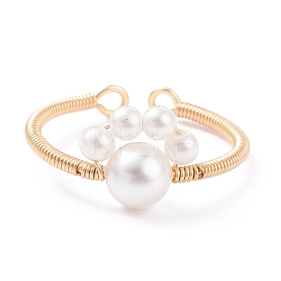 Shell Pearl Paw Print Braided Open Cuff Ring RJEW-TA00034-1