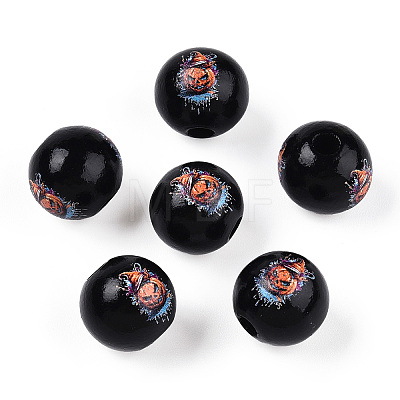 Halloween Theme Wood European Beads WOOD-N016-04F-1