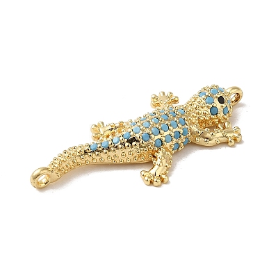 Rack Plating Brass Micro Pave Turquoise Color Cubic Zirconia Connector Charms KK-K377-54G-1