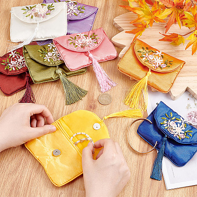 HOBBIESAY 8Pcs 8 Colors Embroidery Cloth Zip Pouches ABAG-HY0001-04-1