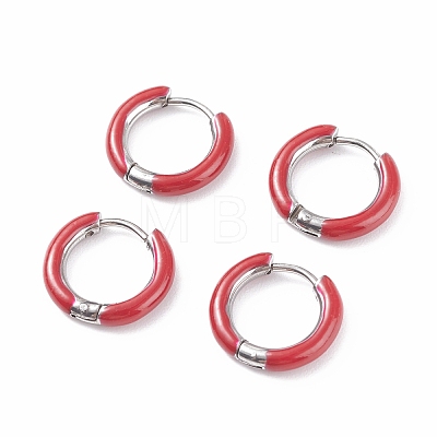 Two Tone 304 Stainless Steel Chunky Huggie Hoop Earrings with Enamel for Women EJEW-C043-11-05P-1