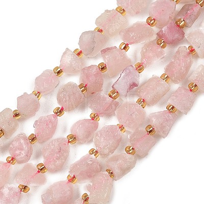 Raw Rough Natural Madagascar Rose Quartz Beads Strands G-D101-A14-1