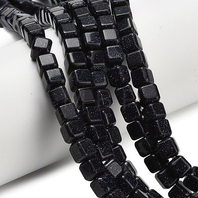 Synthetic Blue Goldstone Beads Strands G-L642-C01-6x6mm-1