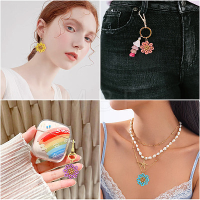 10Pcs 5 Styles Glass Seed Beaded Flower Pendants PALLOY-TA00388-1