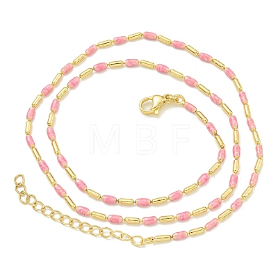 Brass Enamel Column Link Chain Necklaces NJEW-H039-04B-01G-1