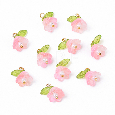 10Pcs Acrylic & Glass Flower Pendants PALLOY-YW00116-07-1