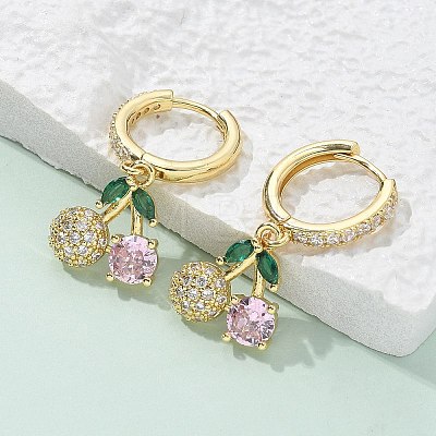 Brass Micro Pave Cubic Zirconia Hoop Earrings EJEW-R016-15G-1