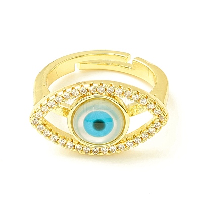Clear Cubic Zirconia Evil Eye Adjustable Ring ZIRC-P096-04G-1