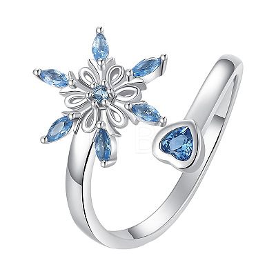 Alloy Rhinestone Snowflake Cuff Open Rings for Women WGB7CFA-01-1