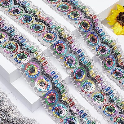 Gorgecraft 4~4.5M Ethnic Style Polyester Lace Trim with Colorful Paillette OCOR-GF0002-39A-1