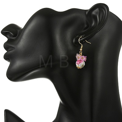 Handmade Flower Printed Porcelain Ceramic Dangle Earrings EJEW-JE07288-01-1