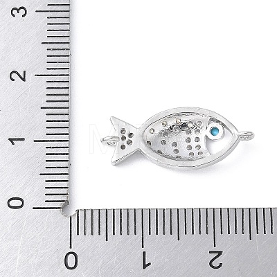 Brass Micro Pave Clear Cubic Zirconia Fish Links Connector Charms KK-K399-06P-1