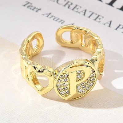 Brass Micro Pave Clear Cubic Zirconia Open Cuff Rings for Women RJEW-K289-02G-P-1