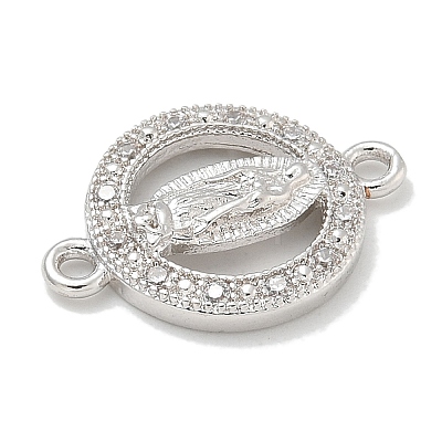 Rack Plating Brass Micro Pave Clear Cubic Zirconia Religion Virgin Mary Connector Charms KK-L224-094P-02-1