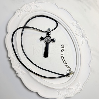 Vintage Religion Alloy Enamel Black Saint Benedict Medal Crucifix Cross Pendant Necklaces for Men Women ZV6035-1