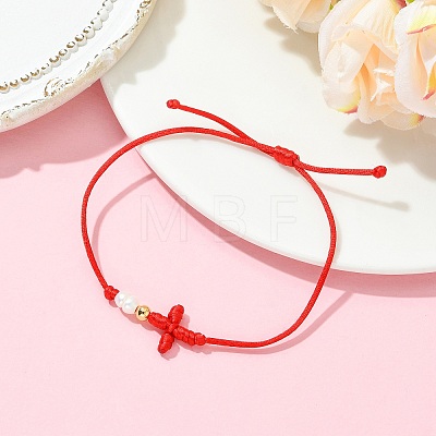 Rack Plating Brass & Natural Cultured Freshwater Pearl Beads Braided Bead Bracelets BJEW-JB13769-1