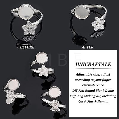 Unicraftale DIY Flat Round Blank Dome Cuff Ring Making Kit STAS-UN0039-46-1