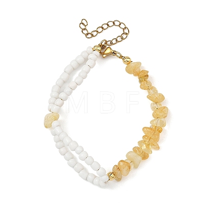 Heated Natural Citrine Chip Beads & Glass Seed Beads Beaded Bracelets for Women BJEW-JB14137-03-1