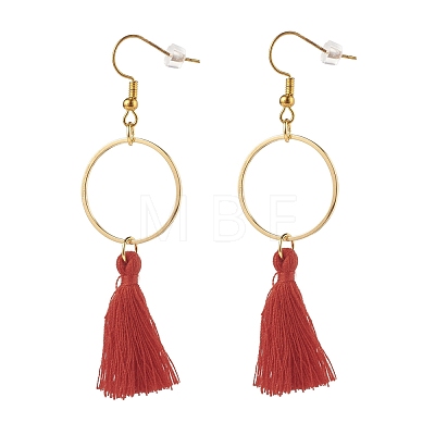 Ring with Cotton Tassel Dangle Earring EJEW-JE04837-1