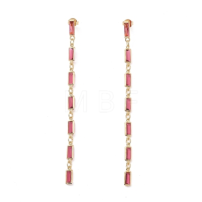 Cubic Zirconia Rectangle Dangle Stud Earrings EJEW-P206-03G-03-1
