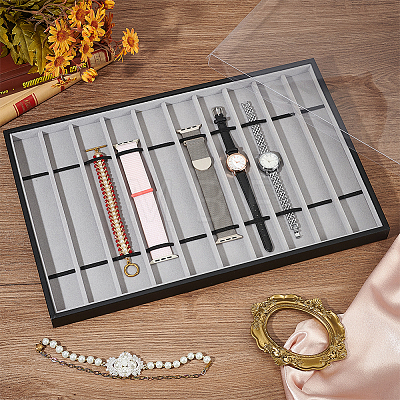  10 Grids Rectangle PU Leather Watch Straps Necklace Bracelet Display Tray ODIS-NB0001-38A-1