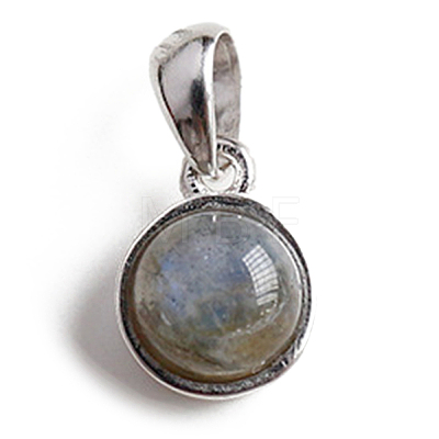 Rhodium Plated 925 Sterling Silver Pave Natural Labradorite Half Round Charms G-NH0001-12H-1