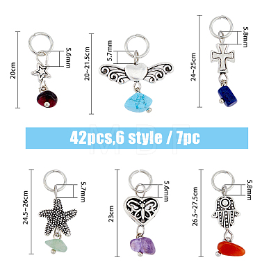6 Sets 6 Styles Chakra Natural & Synthetic Mixed Stone Chips Alloy Pendants FIND-FH0006-29-1
