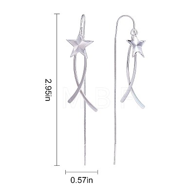 Anti-Tarnish Rhodium Plated 925 Sterling Silver Star with Chain Tassel Dangle Earrings JE1043A-1