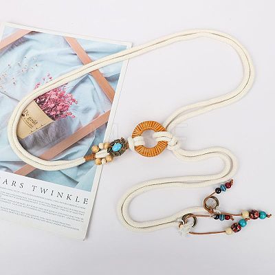 Bohemian Style Alloy Resin Ring Cotton Cord Chain Belts with Wood Beads Tassel FS-WGA5F60-01-1