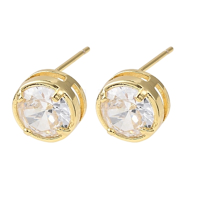 Brass Micro Pave Clear Cubic Zirconia Stud Earrings EJEW-C174-02H-G-1