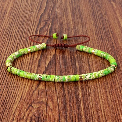 Dyed Synthetic Imperial Jasper Heishi Beads Adjustable Braided Bracelets for Men Women BX7041-27-1