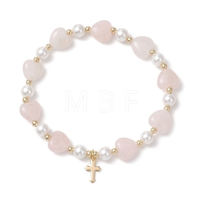 Natural & Synthetic Gemstone Heart & Shell Pearl Beads Stretch Bracelets BJEW-JB13413-1
