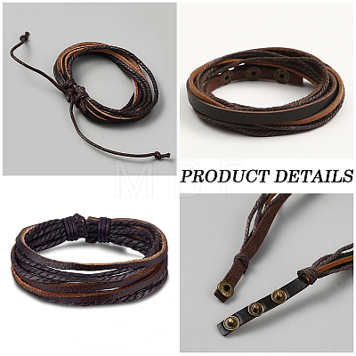 1Pc Cowhide Leather Cord Multi-strand Bracelets BJEW-CL0001-48A-1