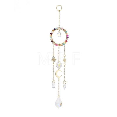 Natural Agate Woven Net/Web with Feather Window Hanging Suncatchers HJEW-JM00852-04-1