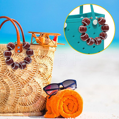 Sport Ball Wood Beaded Keychain for Women Men HJEW-NB00182-1