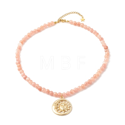 Sun and Moon Pendants Necklace with Natural Sunstone Beads NJEW-JN03805-1