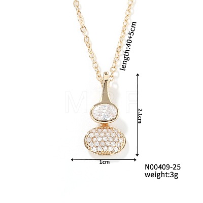 Brass Pave Clear Cubic Zirconia Gourd Shape Pendant Necklaces for Women YJ8780-1