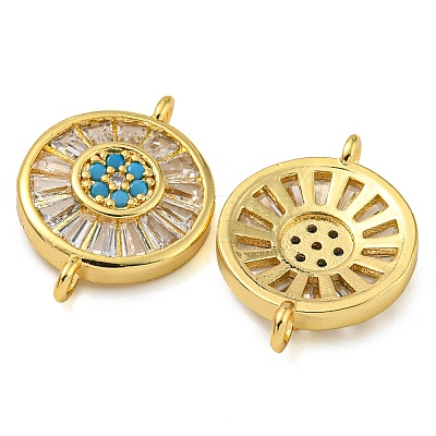 Rack Plating Brass Pave Cubic Zirconia Wheel Connector Charms KK-Z063-29G-02-1