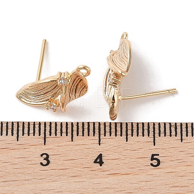 Brass with Clear Cubic Zirconia Stud Earring Findings KK-G491-57A-G-1